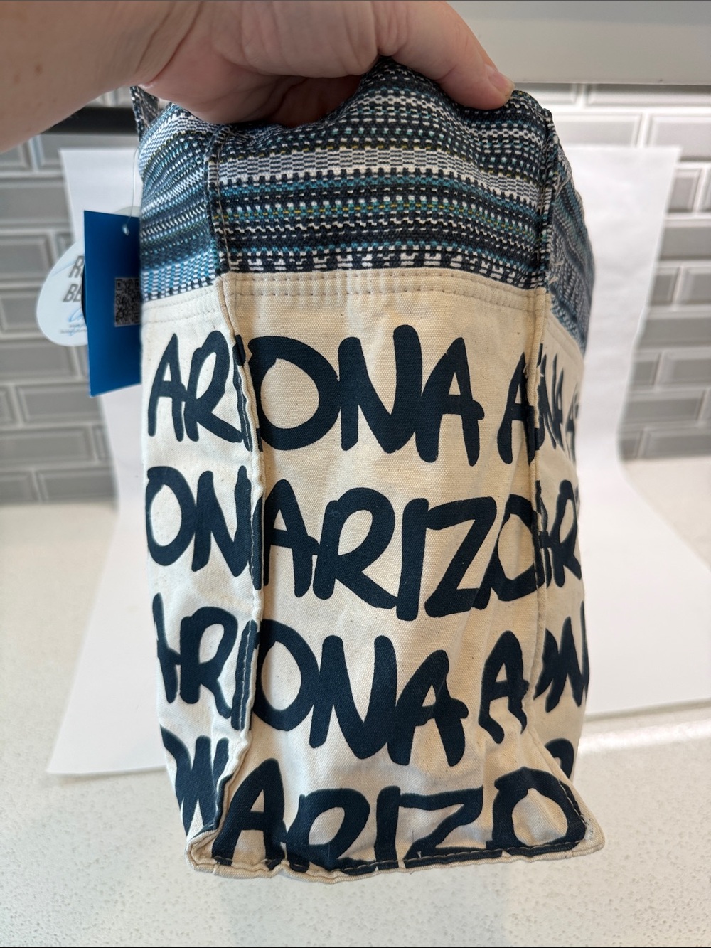 Robin Ruth Canvas Arizona Script Tote - Navy & Cream - Picture 5 of 8